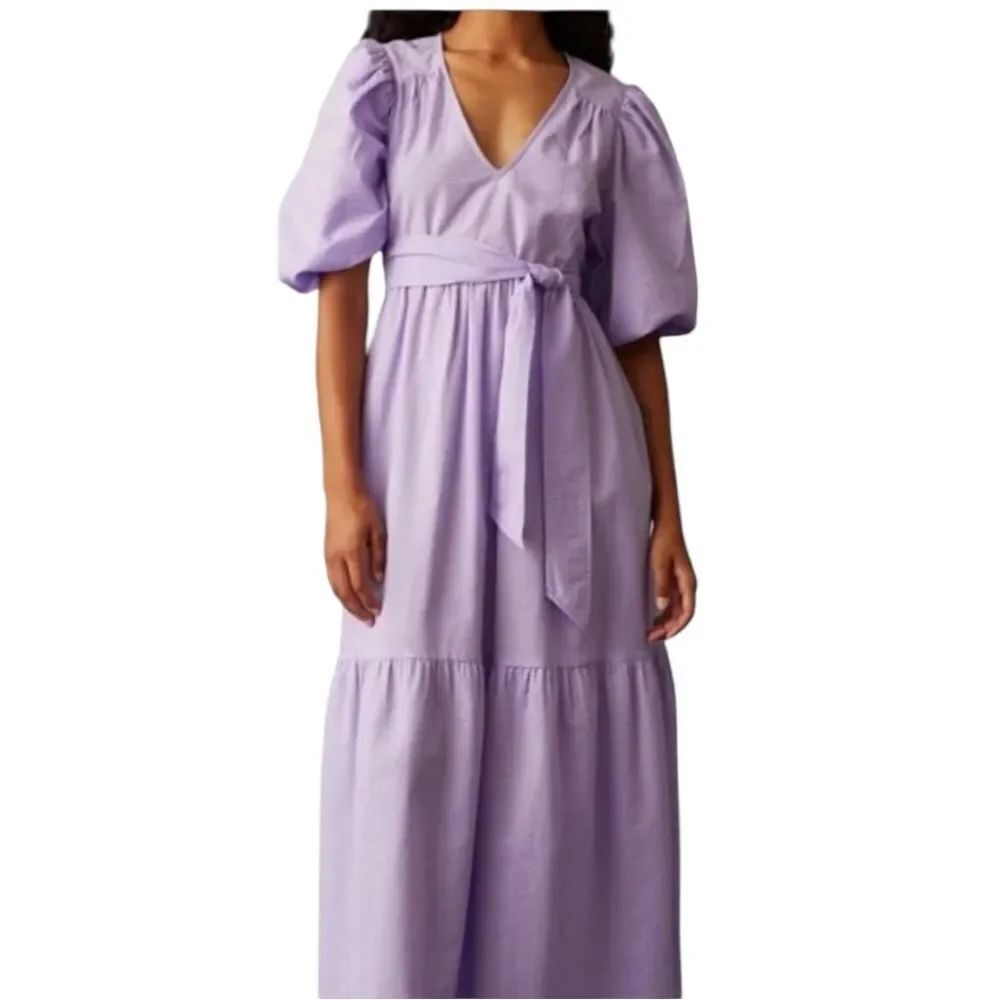 Marie Oliver Betti Aster Purple Lavender V-Neck Tiered Maxi Dress S